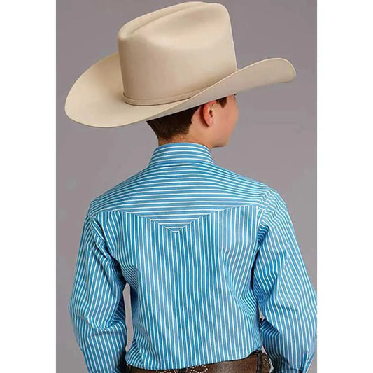 Stetson Candy Strip (Turquoise/White) - Boy's Western Shirt