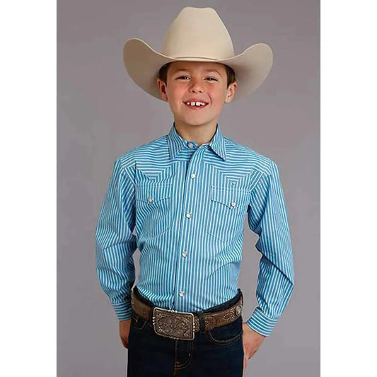 Stetson Candy Strip (Turquoise/White) - Boy's Western Shirt