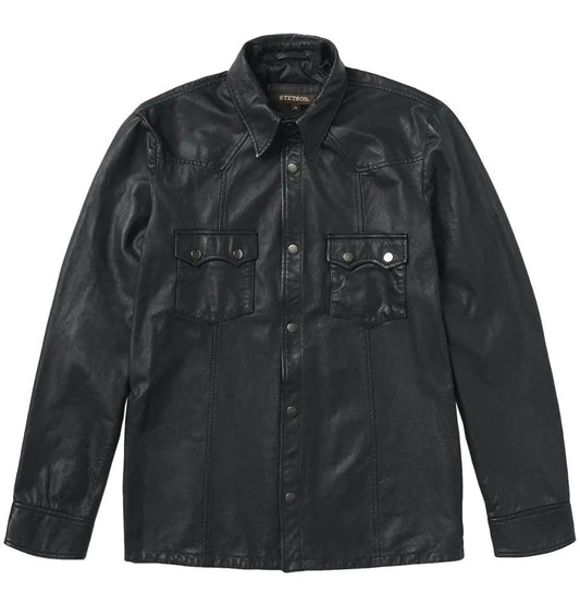 Stetson Leather Western Shirt Jacket (Black) - Men's Leather Jacket