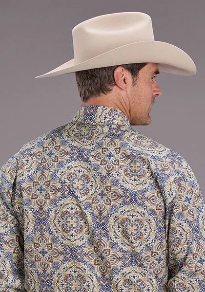 Stetson 2515 Summer Medallion (Blue) - Men's Western Shirt