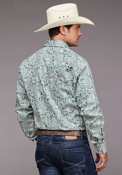 Stetson 2034 Tonal Paisley (Blue) - Men's Western Shirt