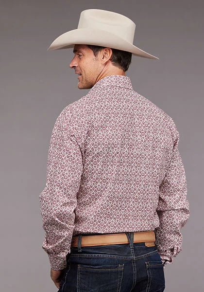Stetson 2036 Vintage Print (Wine) - Men's Western Shirt