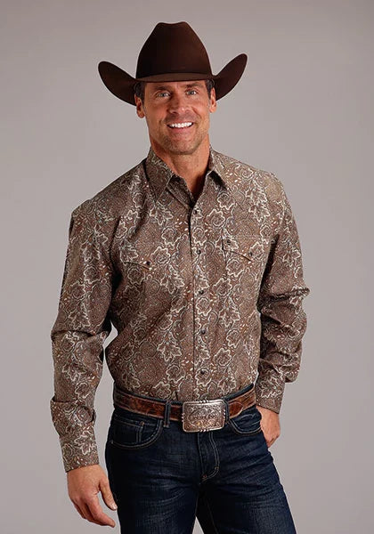 Stetson 1651 Leather Paisley (Brown) - Men's Western Shirt
