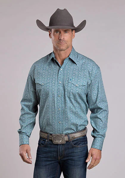 Stetson 2573 Tile Medallion (Blue) - Men's Western Shirt