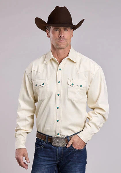 Stetson 2558 Classic Denim (Cream) - Men's Western Shirt