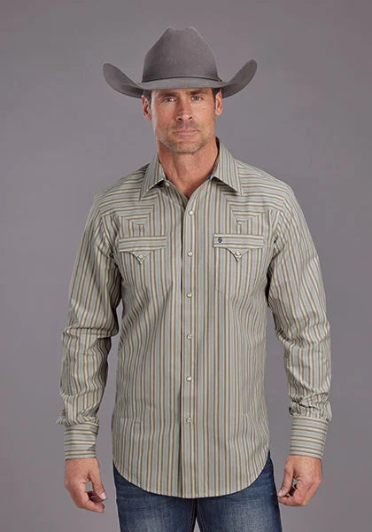 Stetson 2148 Dobby Stripe (Brown) - Men's Western Shirt