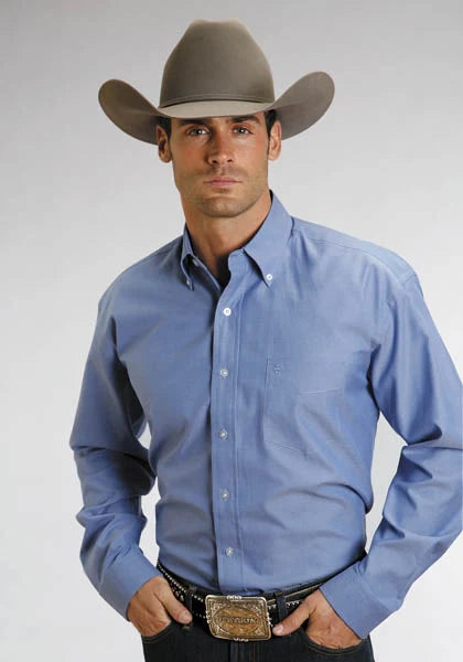 Stetson 3868 Solid Oxford (Blue) - Men's Western Shirt