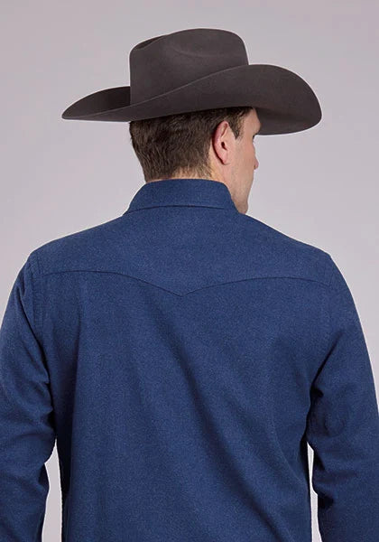 Stetson 2473 Heather Flannel (Navy) - Men's Western Shirt
