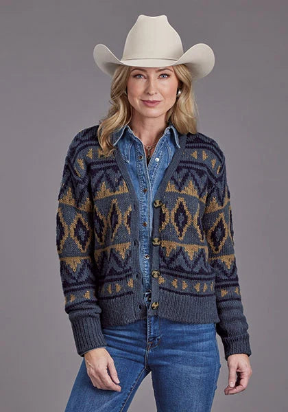 Stetson 2268 Cropped Cardigan (Blue) - Women's Sweater