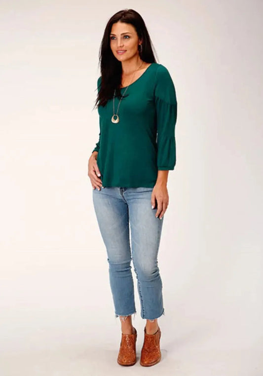 Stetson Jersey Knit Pull Over Blouse (Jade Green) - Women's Shirt