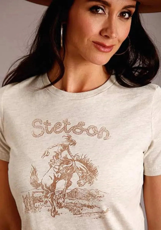 Stetson Cowgirl and Bucking Horse (White) - Women's Short Sleeve T-Shirt