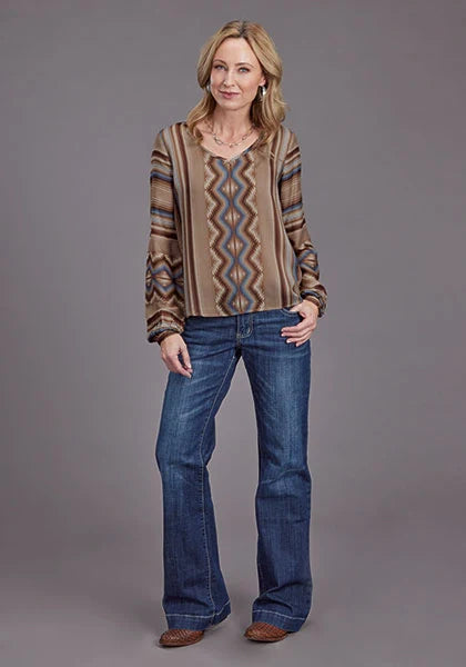 Stetson 2187 Sand Serape V-Neck (Tan) - Women's Blouse