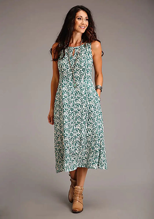 Stetson Floral Sleeveless Dress (Jade) - Women's Long Dress
