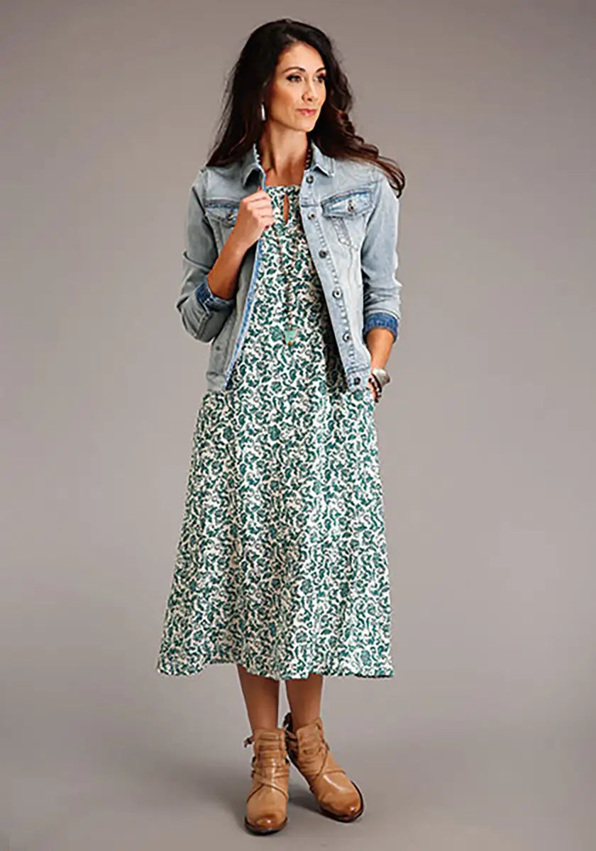 Stetson Floral Sleeveless Dress (Jade) - Women's Long Dress