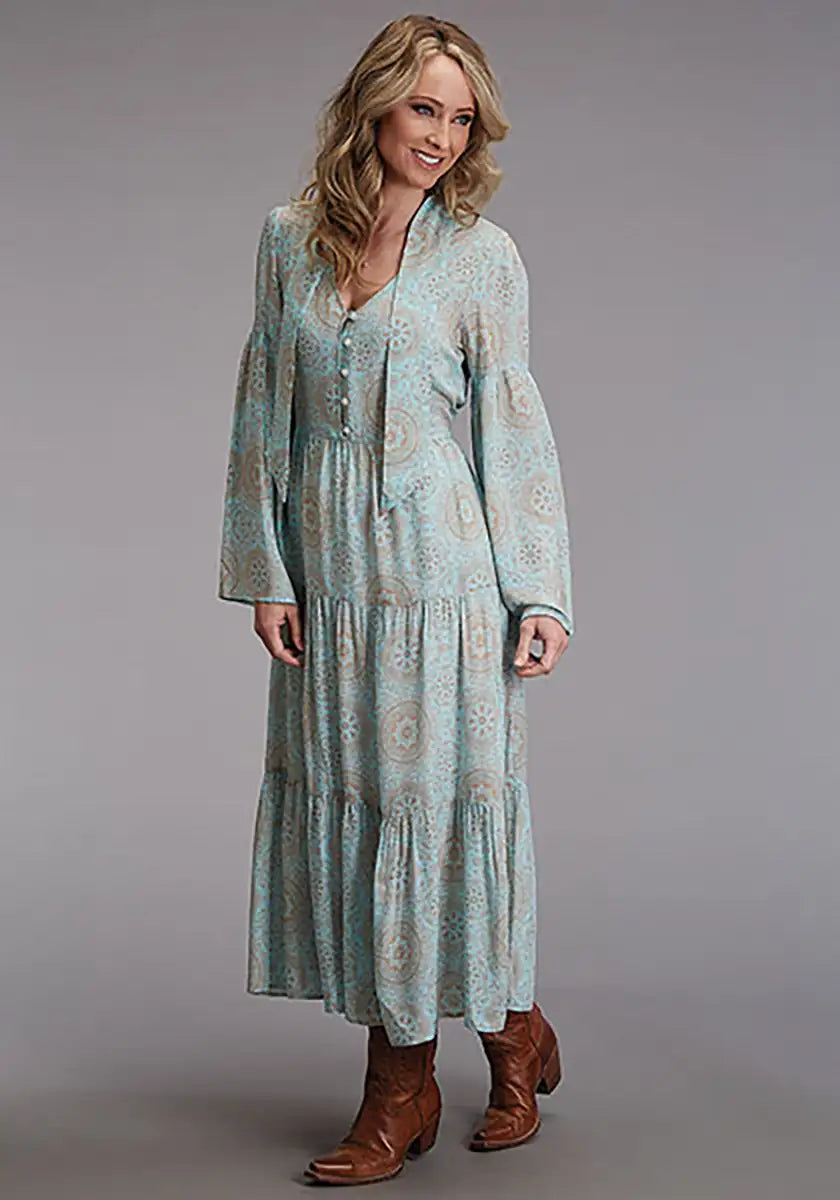 Stetson Aqua Mandala Print Dress - Women's Long Dress