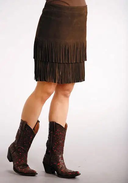 Stetson Suede Fringe Skirt (Brown) - Women's Skirt