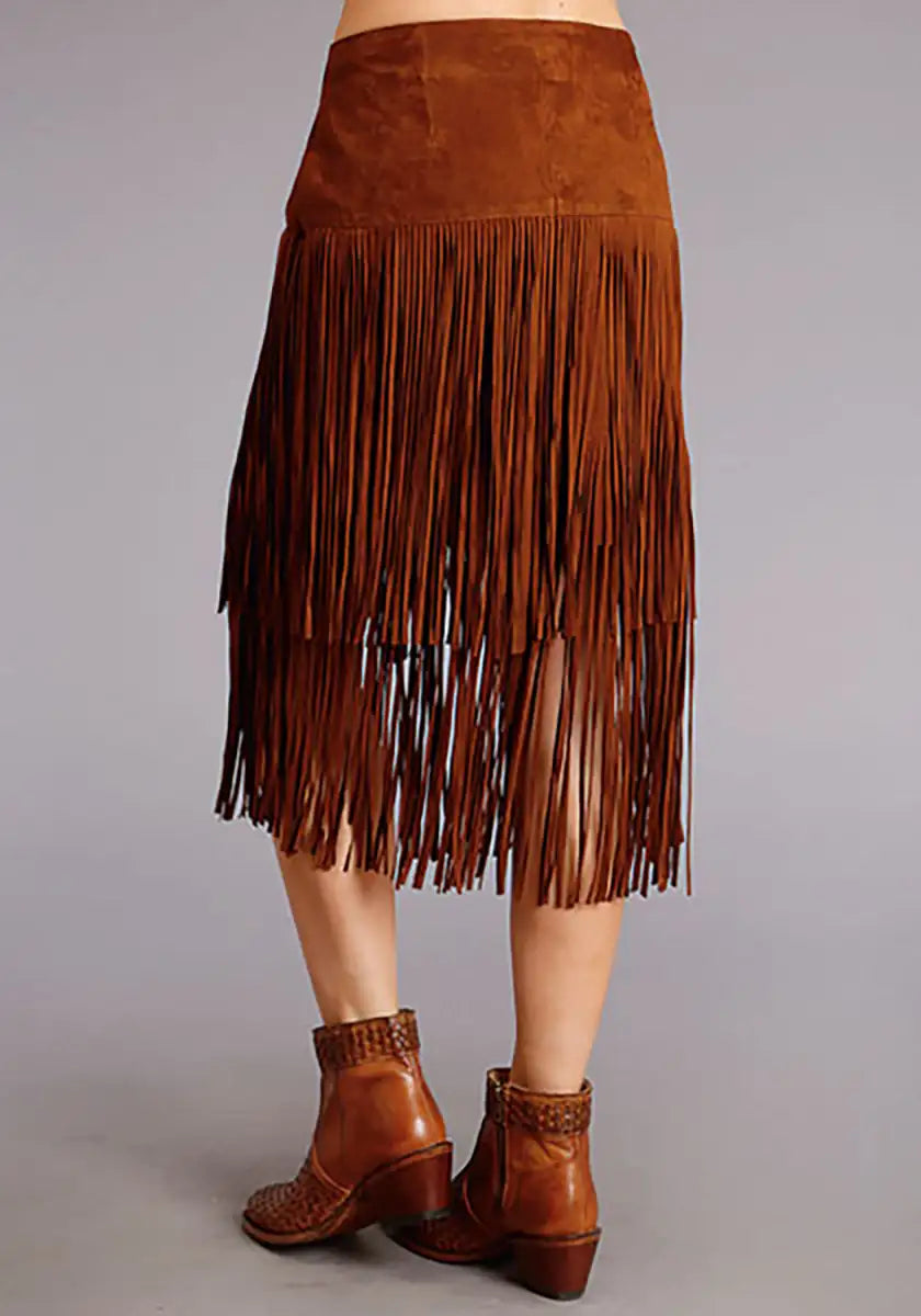 Stetson Suede Long Fringe Skirt (Brown) - Women's Skirt