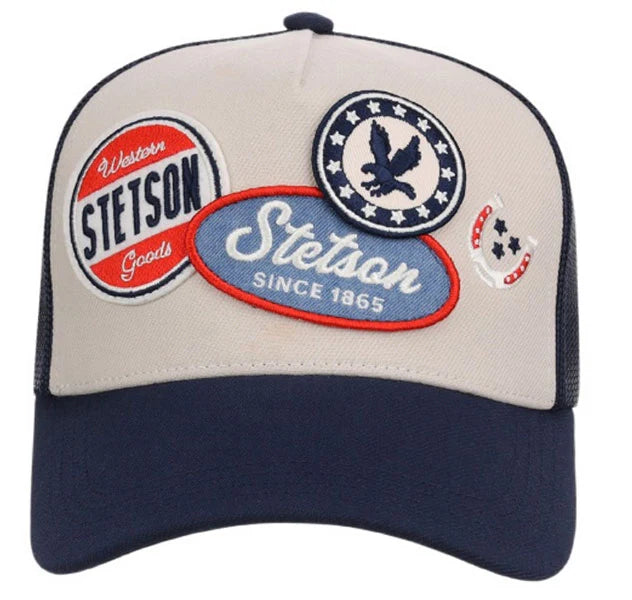 Stetson Embroidered Patches (Khaki/Navy) - Trucker Cap