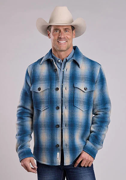 Stetson 2 Pocket Plaid (Blue) - Men's Wool Shirt Jacket