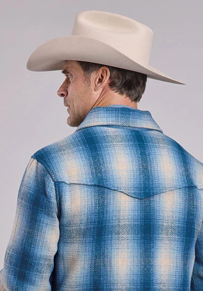 Stetson 2 Pocket Plaid (Blue) - Men's Wool Shirt Jacket