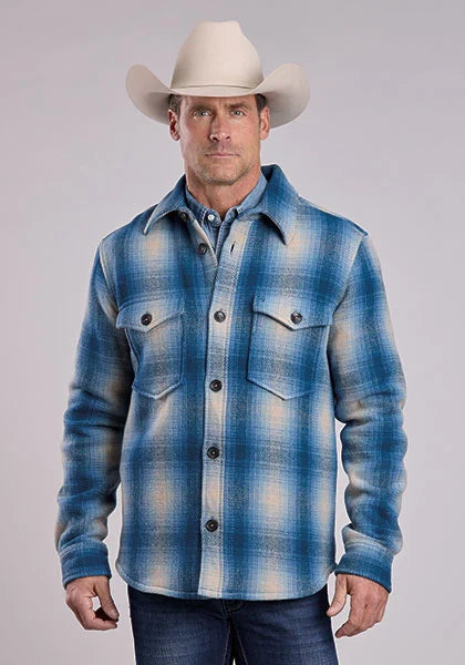 Stetson 2 Pocket Plaid (Blue) - Men's Wool Shirt Jacket
