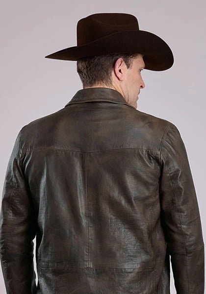 Stetson Novelty Solid Button Front (Brown) - Men's Leather Jacket