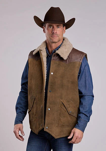 Stetson Distressed With Contrast Yoke (Brown) - Men's Suede Vest