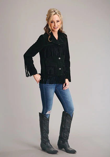 Stetson Fringed Button Front (Black) - Women's Lamb Suede Jacket