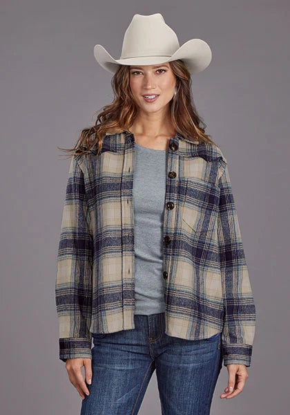 Stetson Plaid with Drop Shoulders (Blue) - Women's Shirt Jacket
