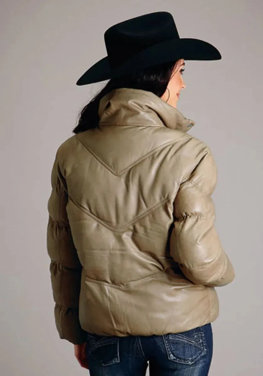 Stetson Chevron Quilted Puffy (Brown) - Women's Leather Jacket