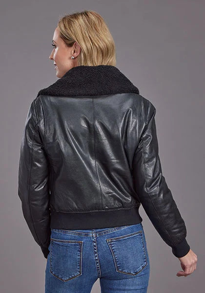 Stetson Sherpa Collar Bomber (Black) - Women's Leather Jacket