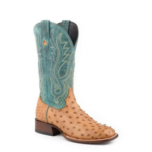 Stetson Ozzy (Blue/Tan) - Men's Ostrich Cowboy Boot