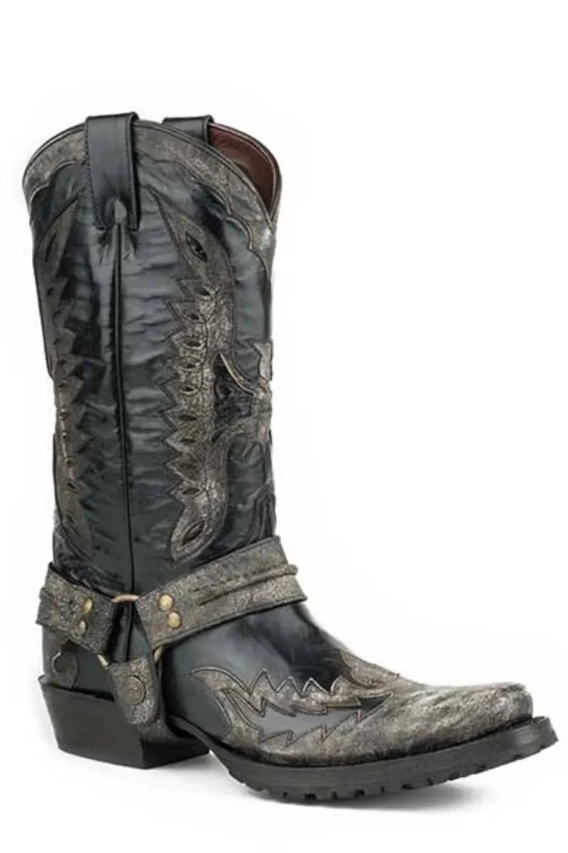 Stetson Outlaw Eagle Biker (Black) - Men's Cowboy Boot