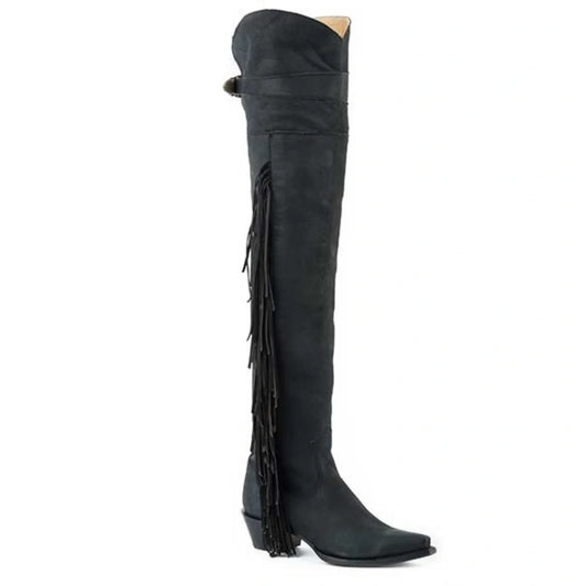 Stetson Glam (Black) - Women's Suede Leather Cowgirl Boot