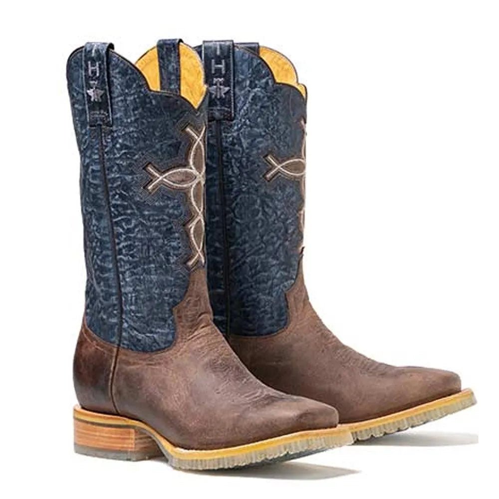 Tin Haul Ichtusacross / Strength Lug Sole (Sanded Blue / Waxy Sand Brown) - Mens Leather Cowboy Boot