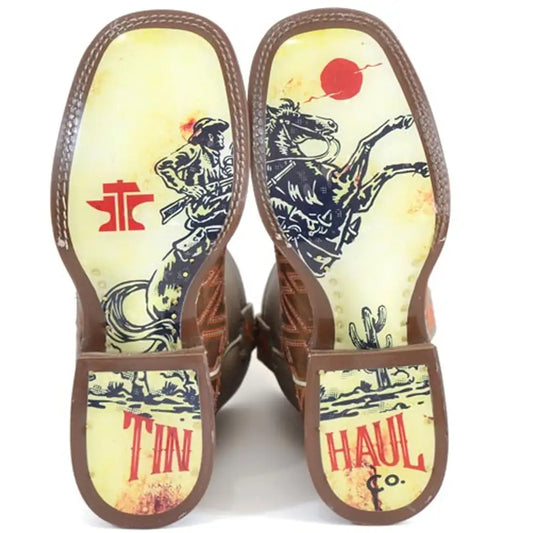 Tin Haul Puzzler / Bucking Sole ( Tan/Brown ) - Mens Leather Cowboy Boot