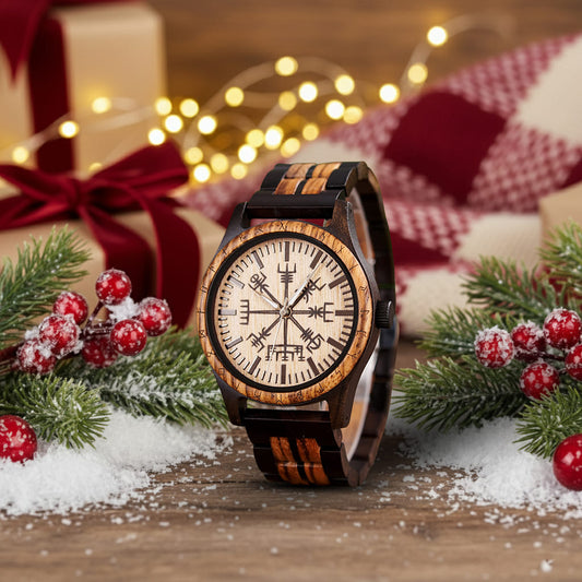 Personalized Viking Compass Vegvisir Handmade Wooden Watch