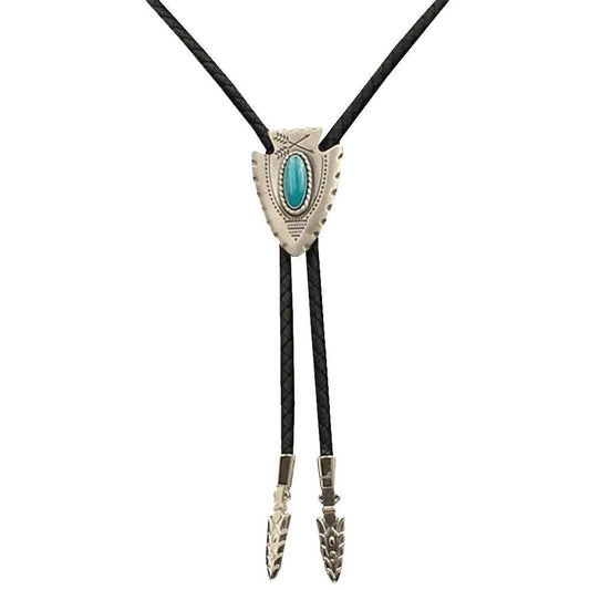 Double S Silver Arrowhead and Turquoise Stone - Bolo Tie