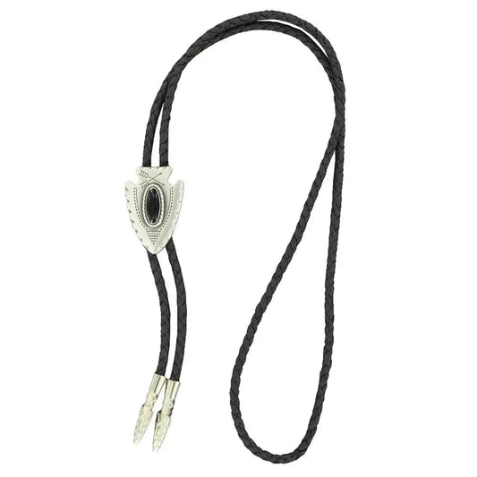 Double S Silver Arrowhead and Black Stone - Bolo Tie