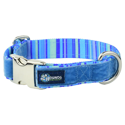 Blue Stripes Velvet Essential Dog Collar (1″ Only)