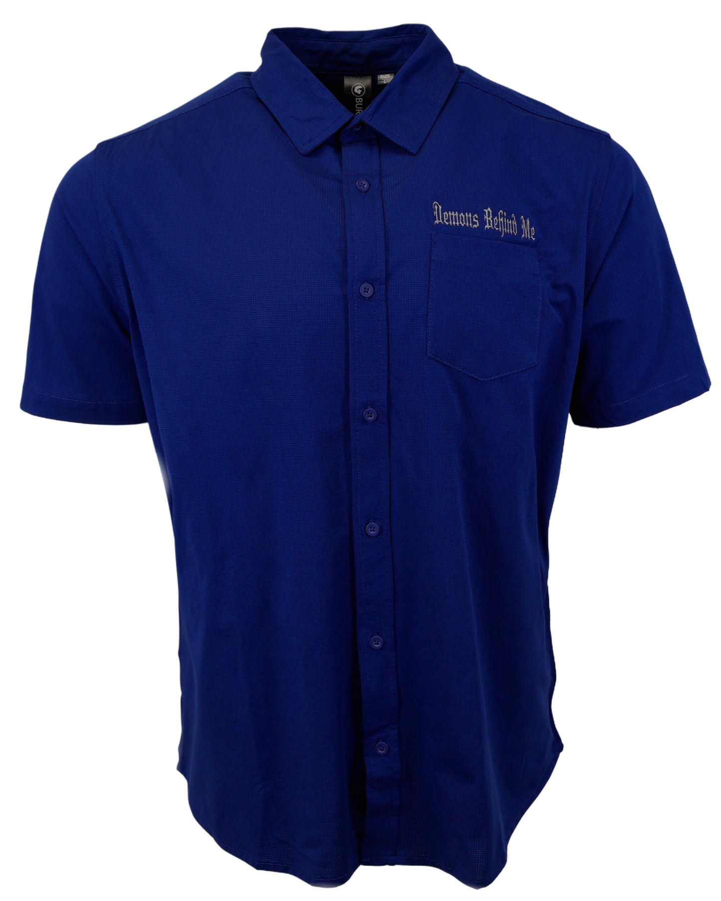 Micro-Perforated, Stretch Embroidered Button-Up