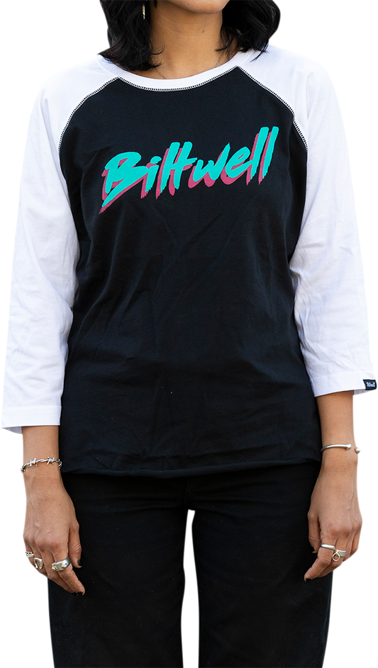 BILTWELL Women's 1985 Raglan T-Shirt - Black/White - Large 8144-060-004