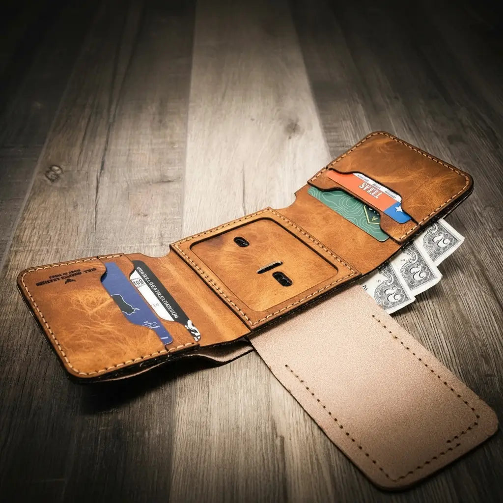 Badge Trifold Wallet - Saddle Tan