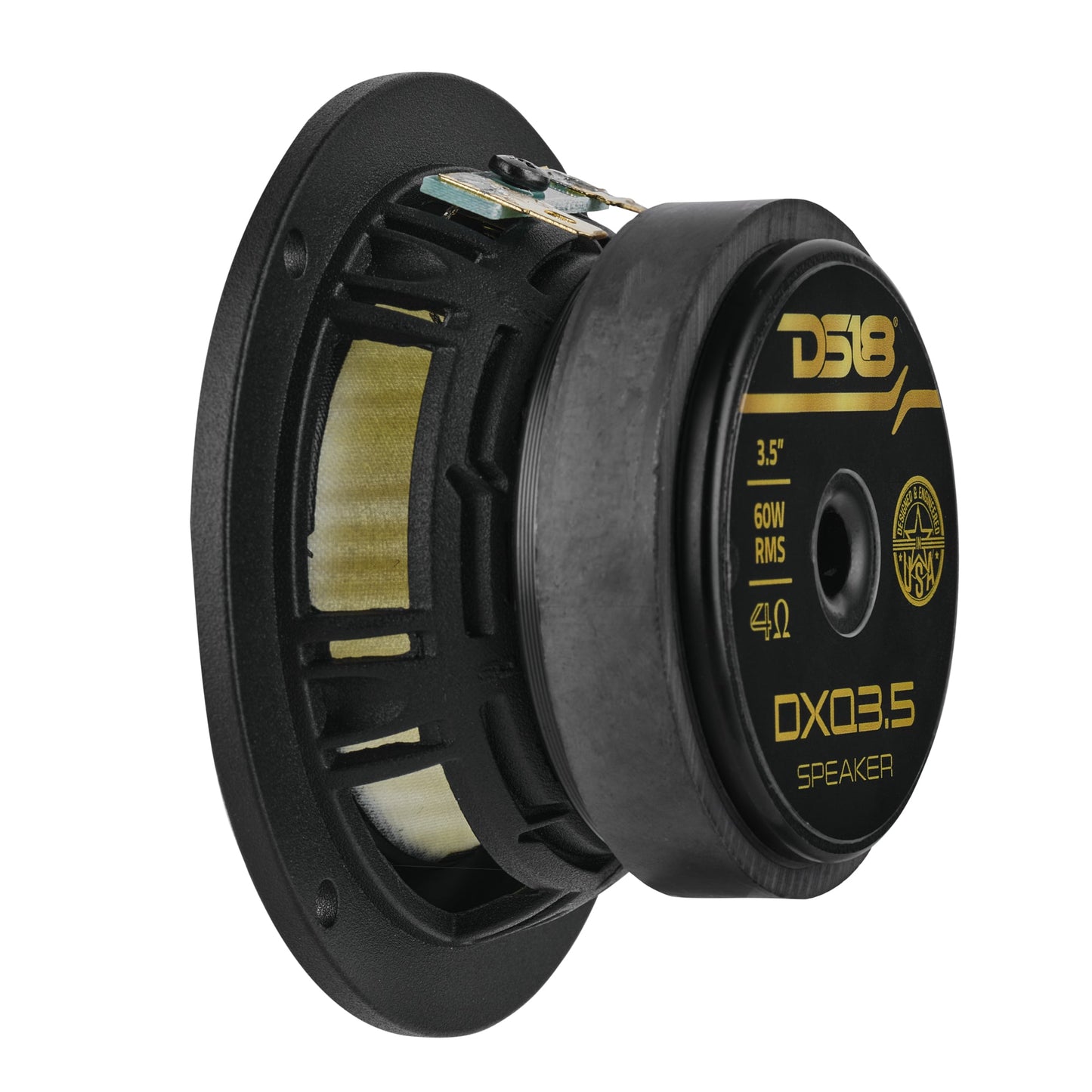 DXQ 3.5” Midrange Speaker with Yellow Straw + Composite Foam Cone | 60W RMS 4-Ohm