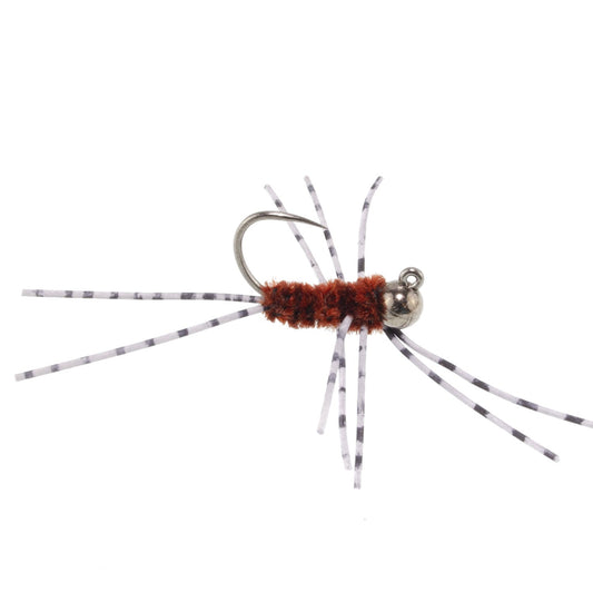 Barbless Pat's Barred Rubber Legs Tungsten Bead Jigged Brown Euro Nymph - Set of 6 Flies Hook Size 6