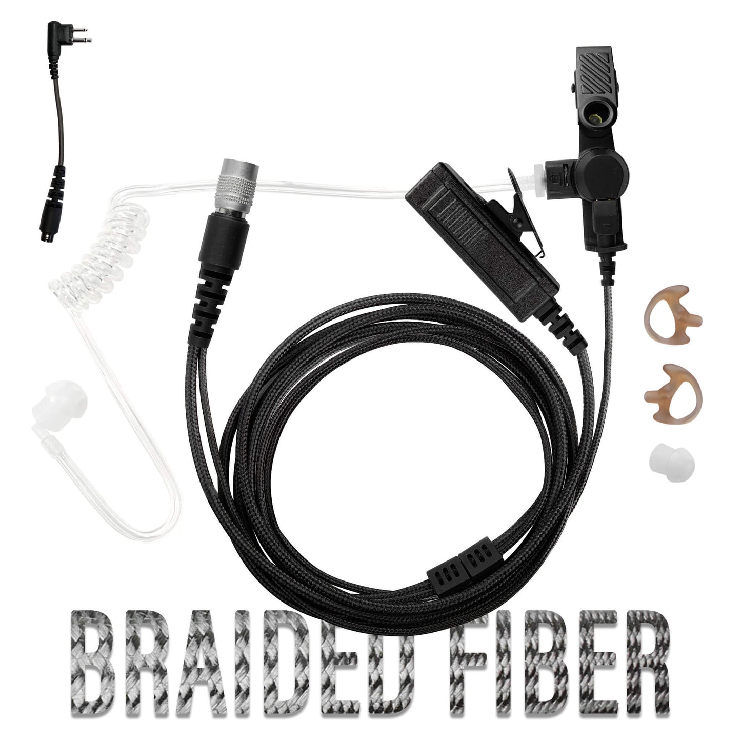 Tactical Braided Fiber Mic & Tube Earpiece Kit w/ Quick Disconnect (Hirose) Connector - 2 Pin Motorola HYT Tekk BearCom Blackbox & More