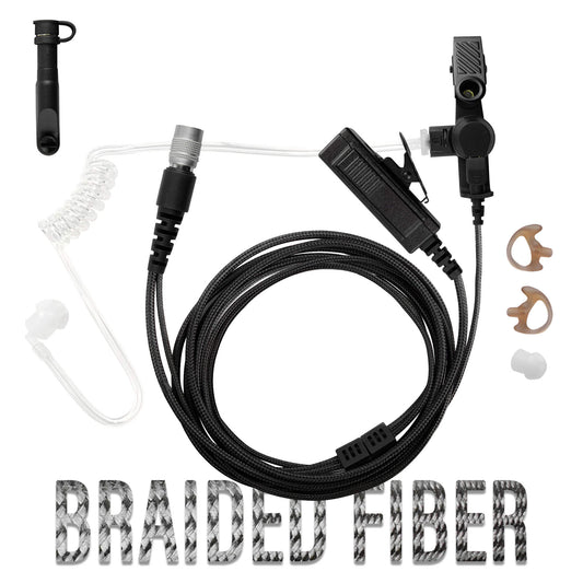 Tactical Braided Fiber Mic & Tube Earpiece Kit w/ Quick Disconnect (Hirose) Connector - Harris/Tait TP3000/7110/7100/8000/9000 Series