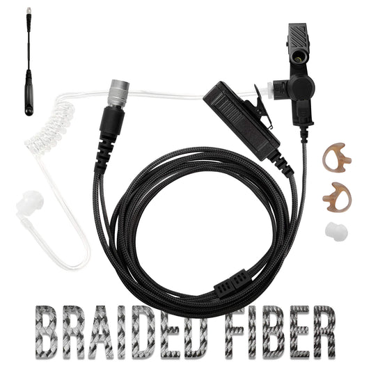 Tactical Braided Fiber Mic & Tube Earpiece Kit w/ Quick Disconnect (Hirose) Connector - Relm/BK Radio Complete KNG & KNG2 Series