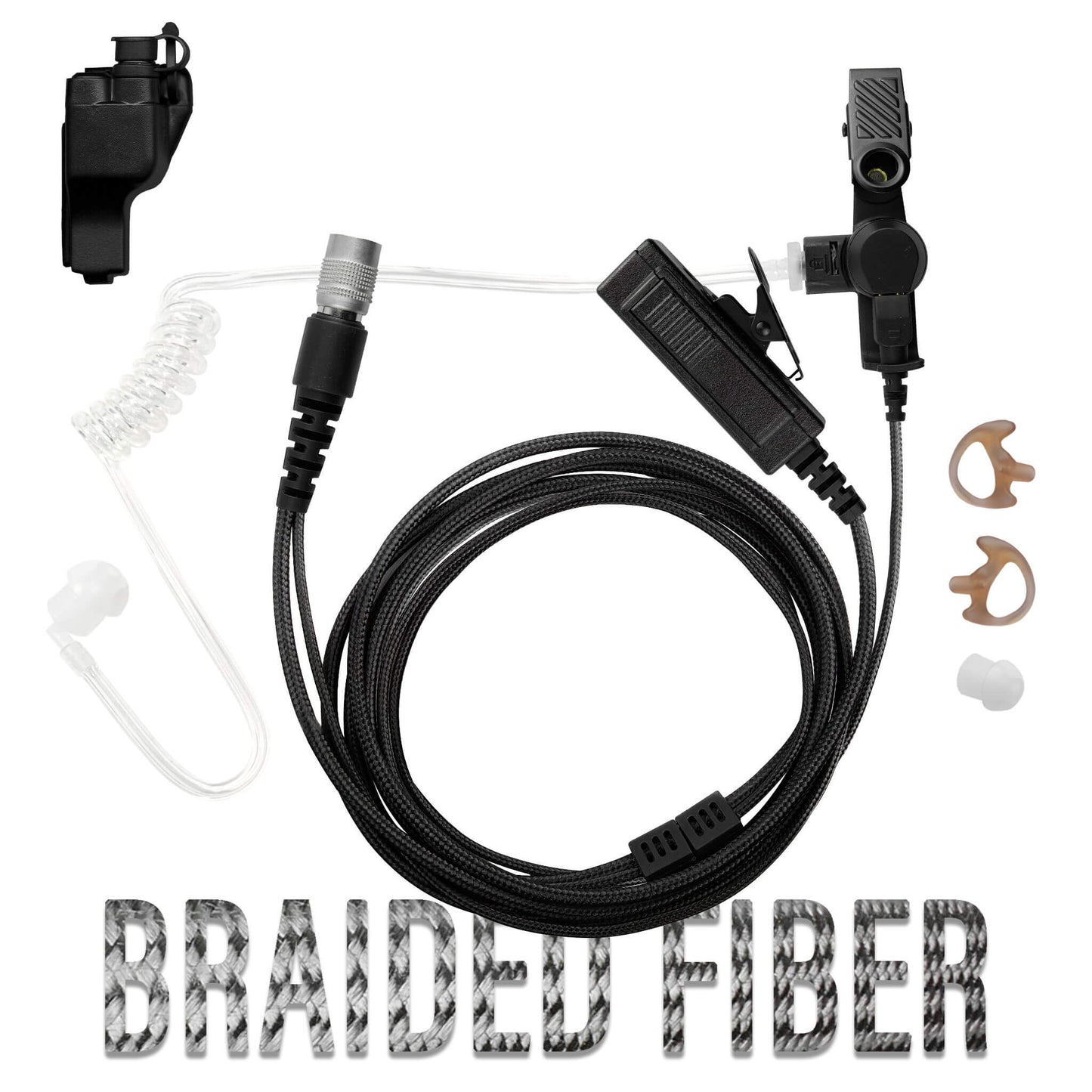 Tactical Braided Fiber Mic & Tube Earpiece Kit w/ Quick Disconnect (Hirose) Connector - Quick Disconnect EF Johnson 51, 5000, 5100, 7700, 8100 Series, Ascend, Kenwood VP400, VP600, VP900 & More