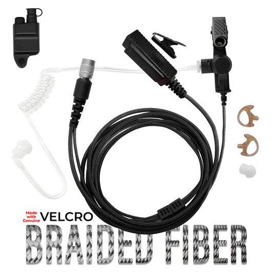 Velcro Tactical Mic & Earpiece Braided Fiber Kit w/ Quick Disconnect (Hirose) - Harris & M/A-Com 700P/Pi, 710P, P5100 / P7100 / P7200 Series & More